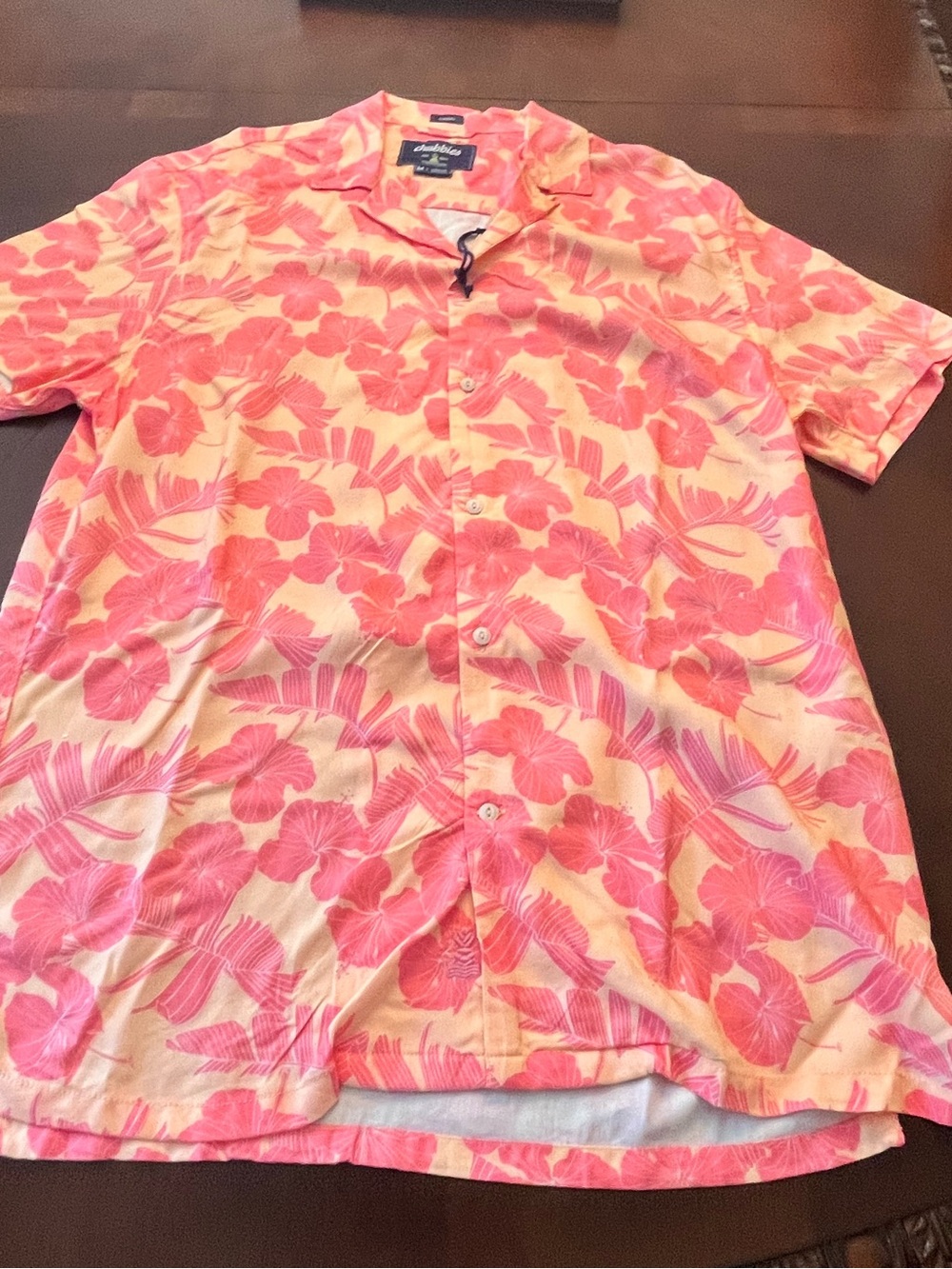 Chubbies Coral Pink Floral Short-Sleeve Button-Down Shirt NWT